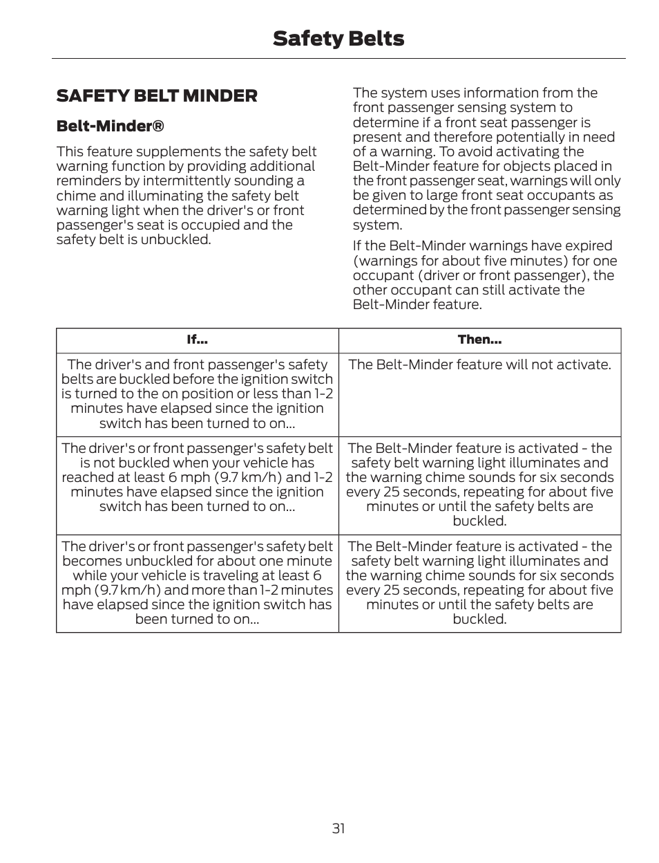 Safety belts, Safety belt minder | FORD 2014 Escape v.1 User Manual | Page 34 / 428