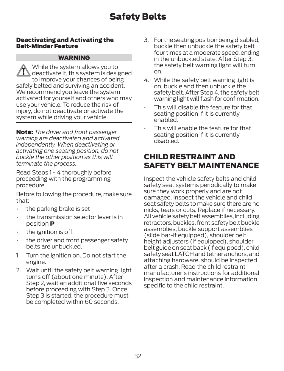Safety belts, Child restraint and safety belt maintenance | FORD 2014 Escape v.1 User Manual | Page 35 / 428