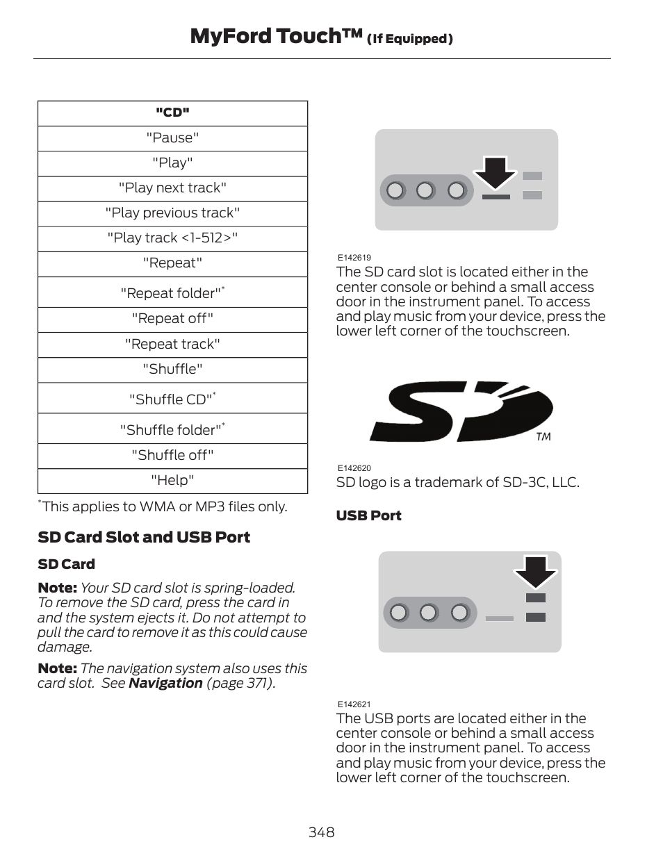 Myford touch, Sd card slot and usb port | FORD 2014 Escape v.1 User Manual | Page 351 / 428