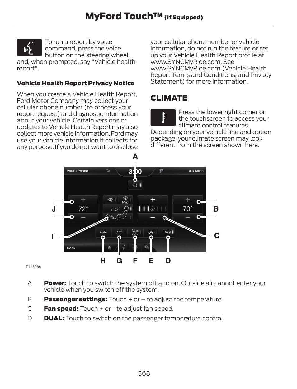 Myford touch, Climate | FORD 2014 Escape v.1 User Manual | Page 371 / 428
