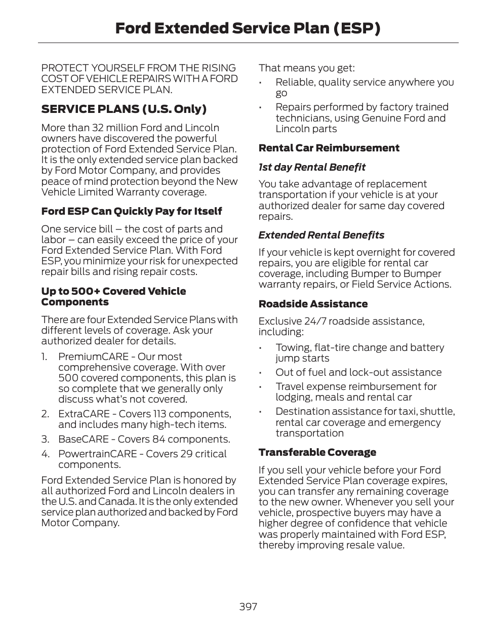 Ford extended service plan (esp) | FORD 2014 Escape v.1 User Manual | Page 400 / 428