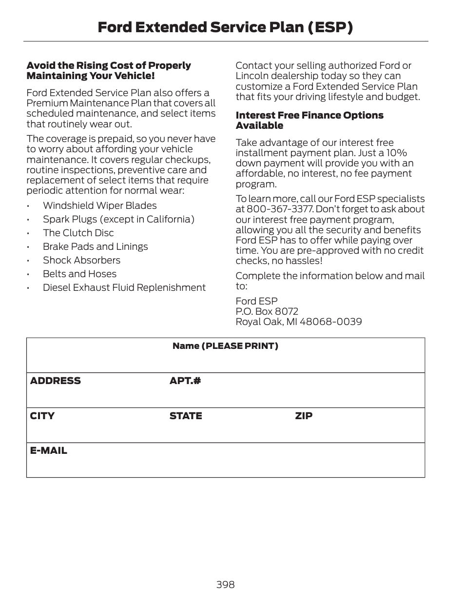 Ford extended service plan (esp) | FORD 2014 Escape v.1 User Manual | Page 401 / 428