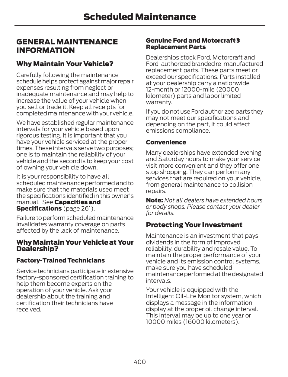 Scheduled maintenance, General maintenance information | FORD 2014 Escape v.1 User Manual | Page 403 / 428