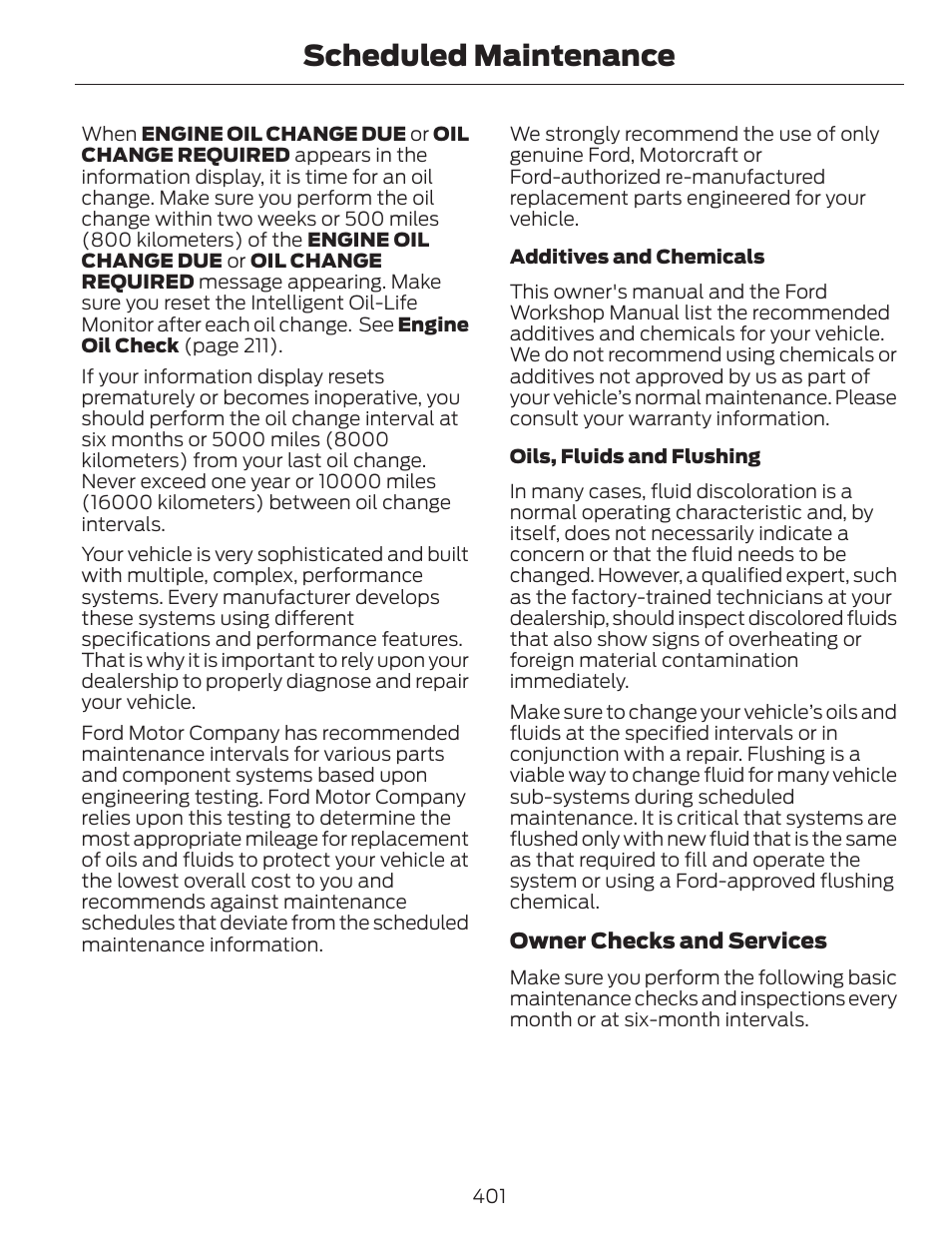 Scheduled maintenance | FORD 2014 Escape v.1 User Manual | Page 404 / 428