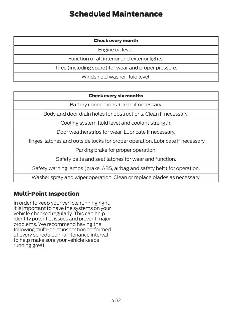 Scheduled maintenance | FORD 2014 Escape v.1 User Manual | Page 405 / 428