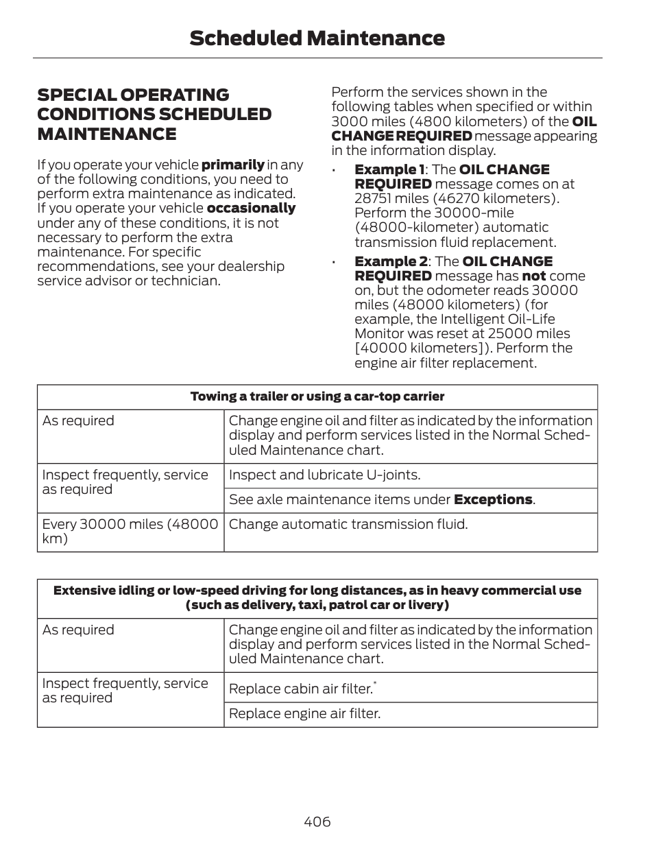 Scheduled maintenance, Special operating conditions scheduled maintenance | FORD 2014 Escape v.1 User Manual | Page 409 / 428