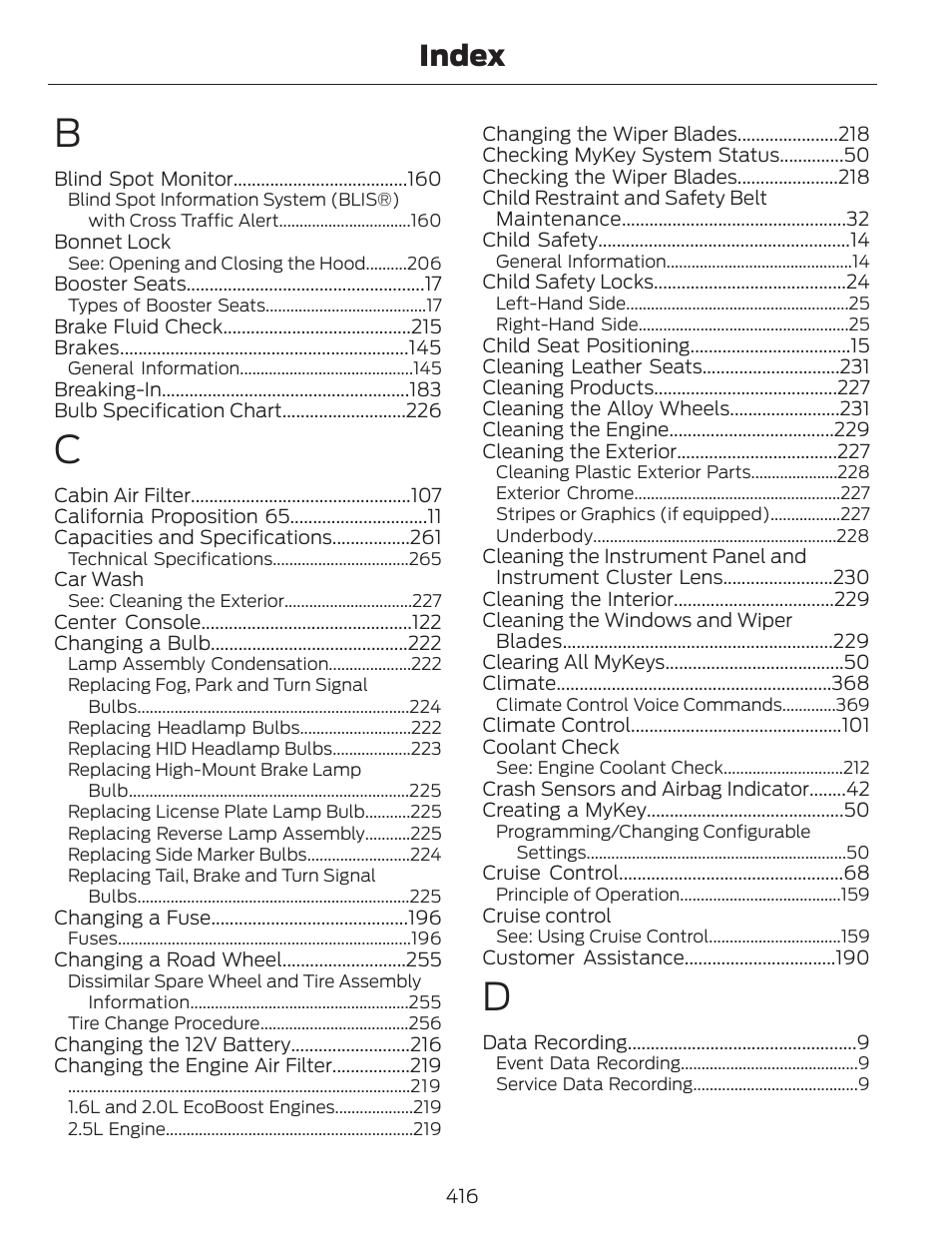 Index | FORD 2014 Escape v.1 User Manual | Page 419 / 428
