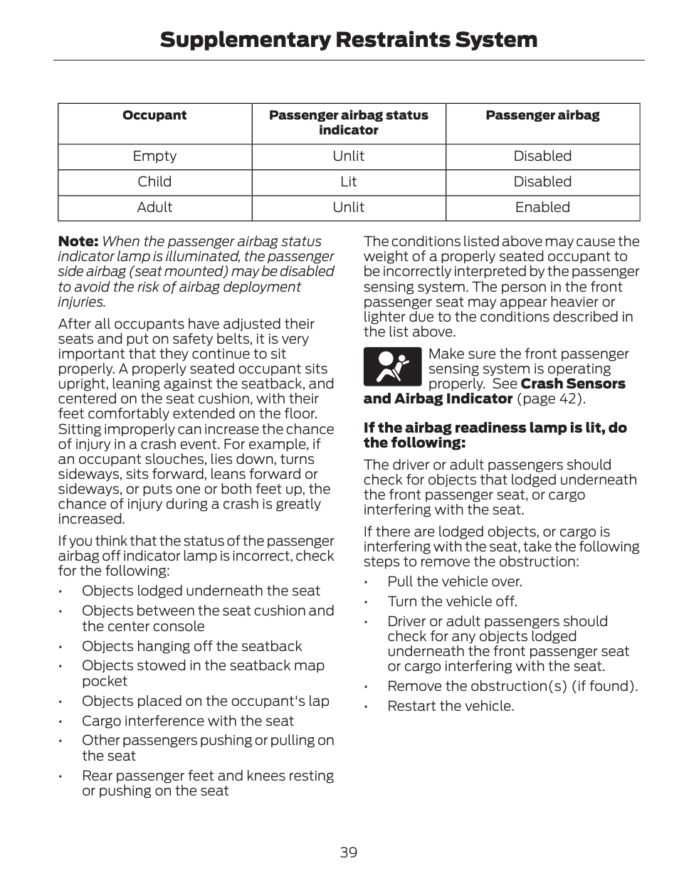 Supplementary restraints system | FORD 2014 Escape v.1 User Manual | Page 42 / 428