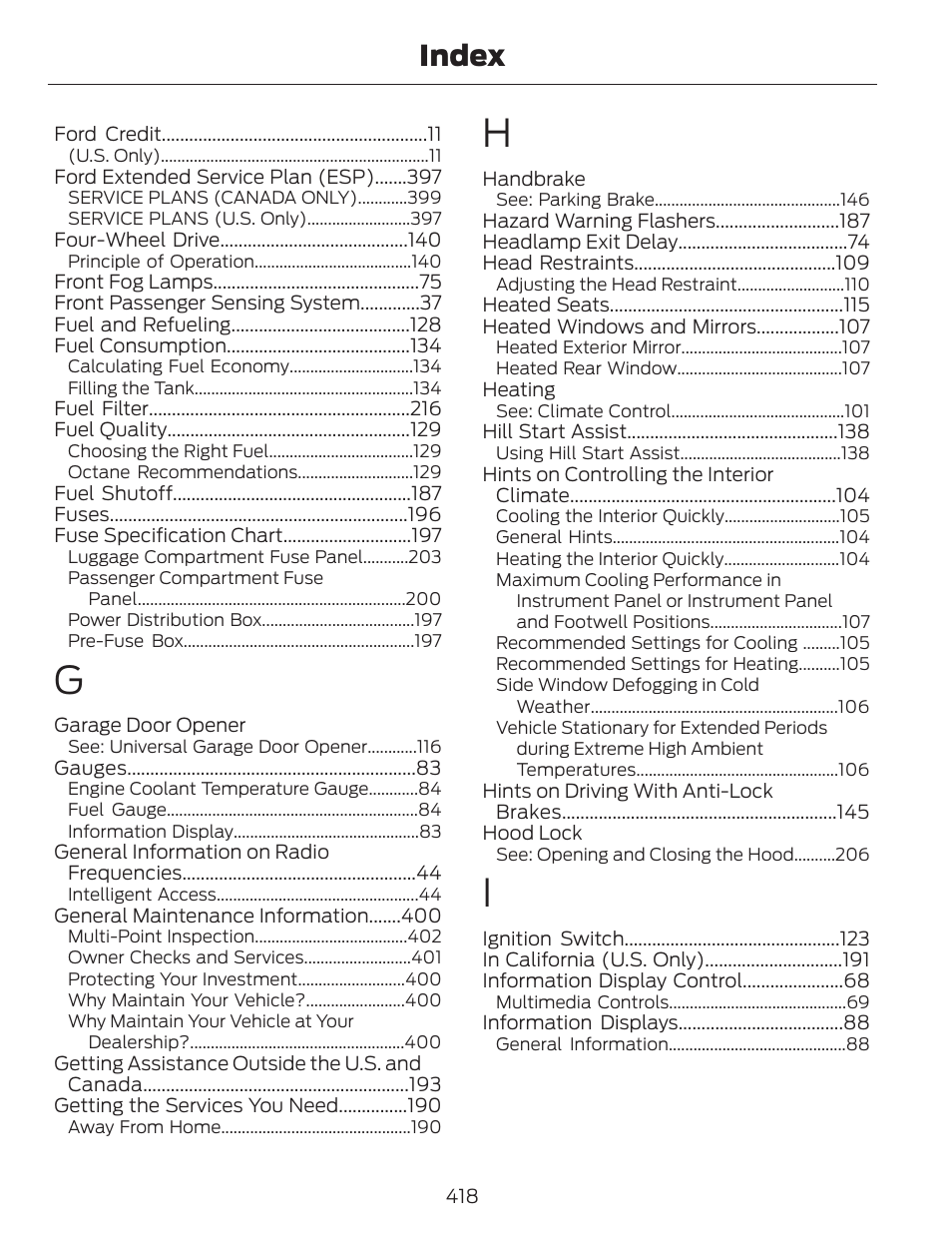 Index | FORD 2014 Escape v.1 User Manual | Page 421 / 428