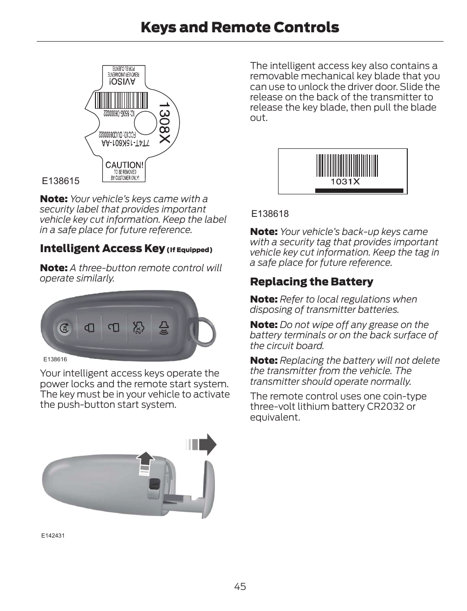 Keys and remote controls | FORD 2014 Escape v.1 User Manual | Page 48 / 428
