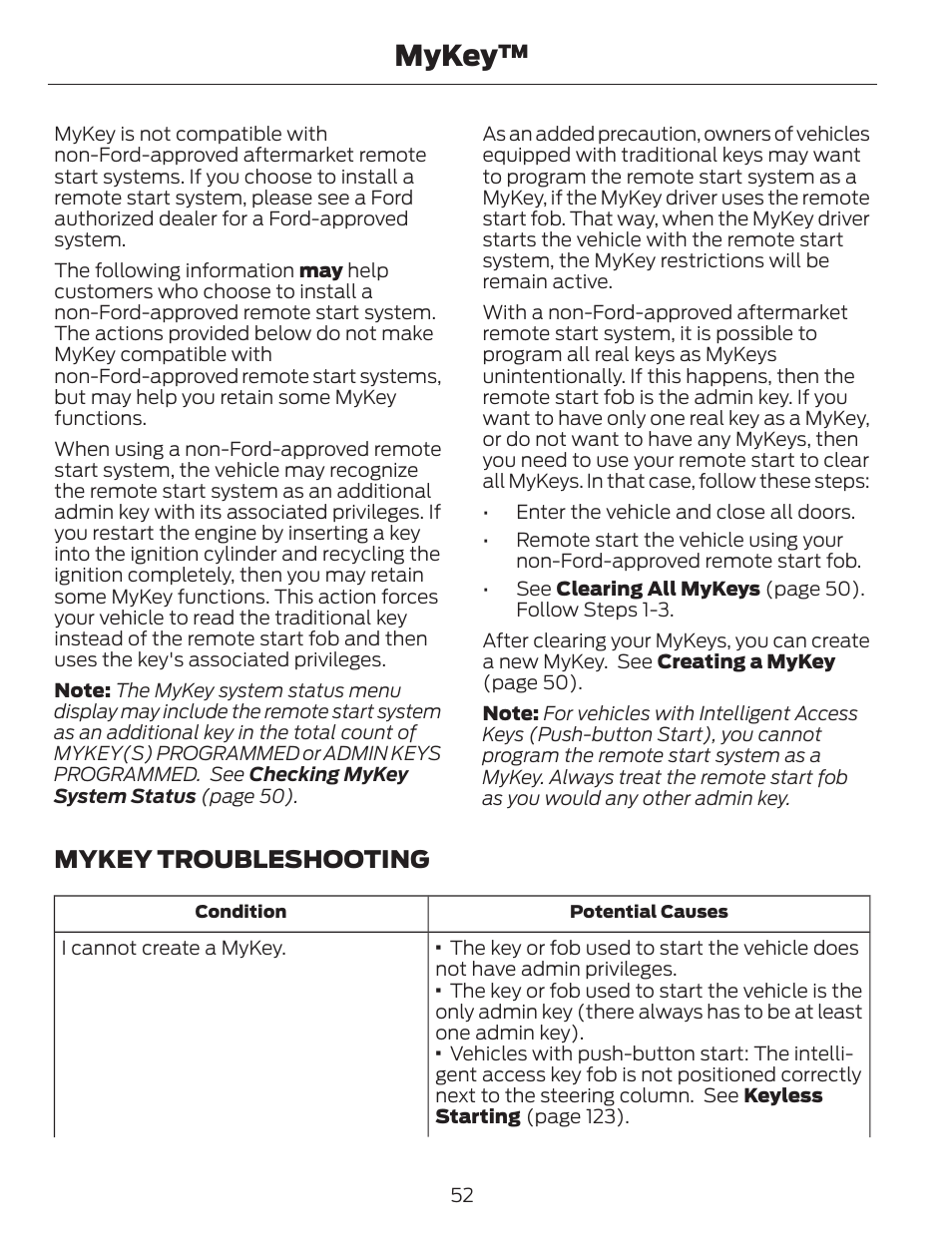 Mykey, Mykey troubleshooting | FORD 2014 Escape v.1 User Manual | Page 55 / 428