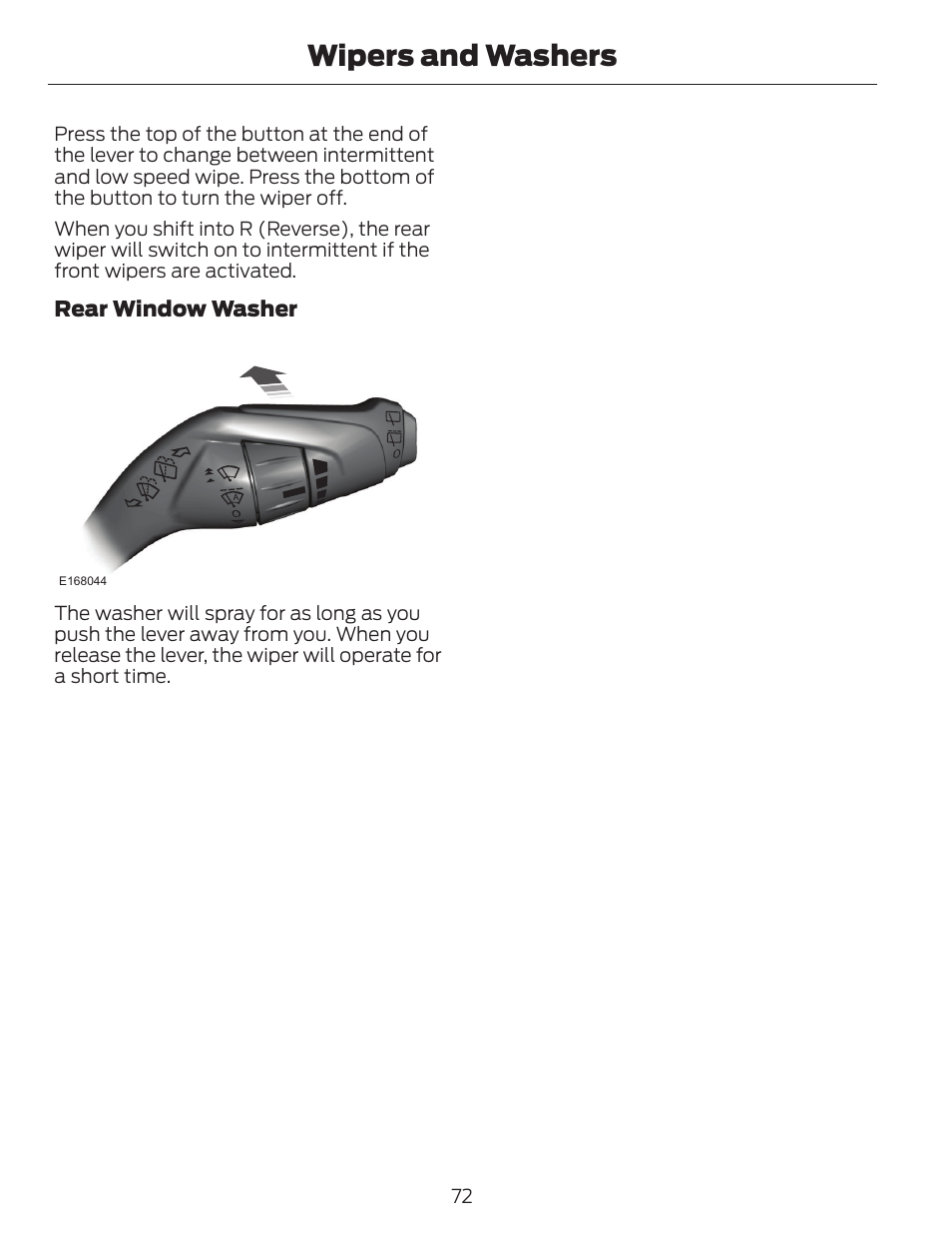 Wipers and washers | FORD 2014 Escape v.1 User Manual | Page 75 / 428