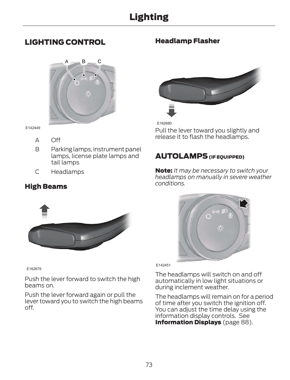 Lighting, Lighting control, Autolamps | FORD 2014 Escape v.1 User Manual | Page 76 / 428