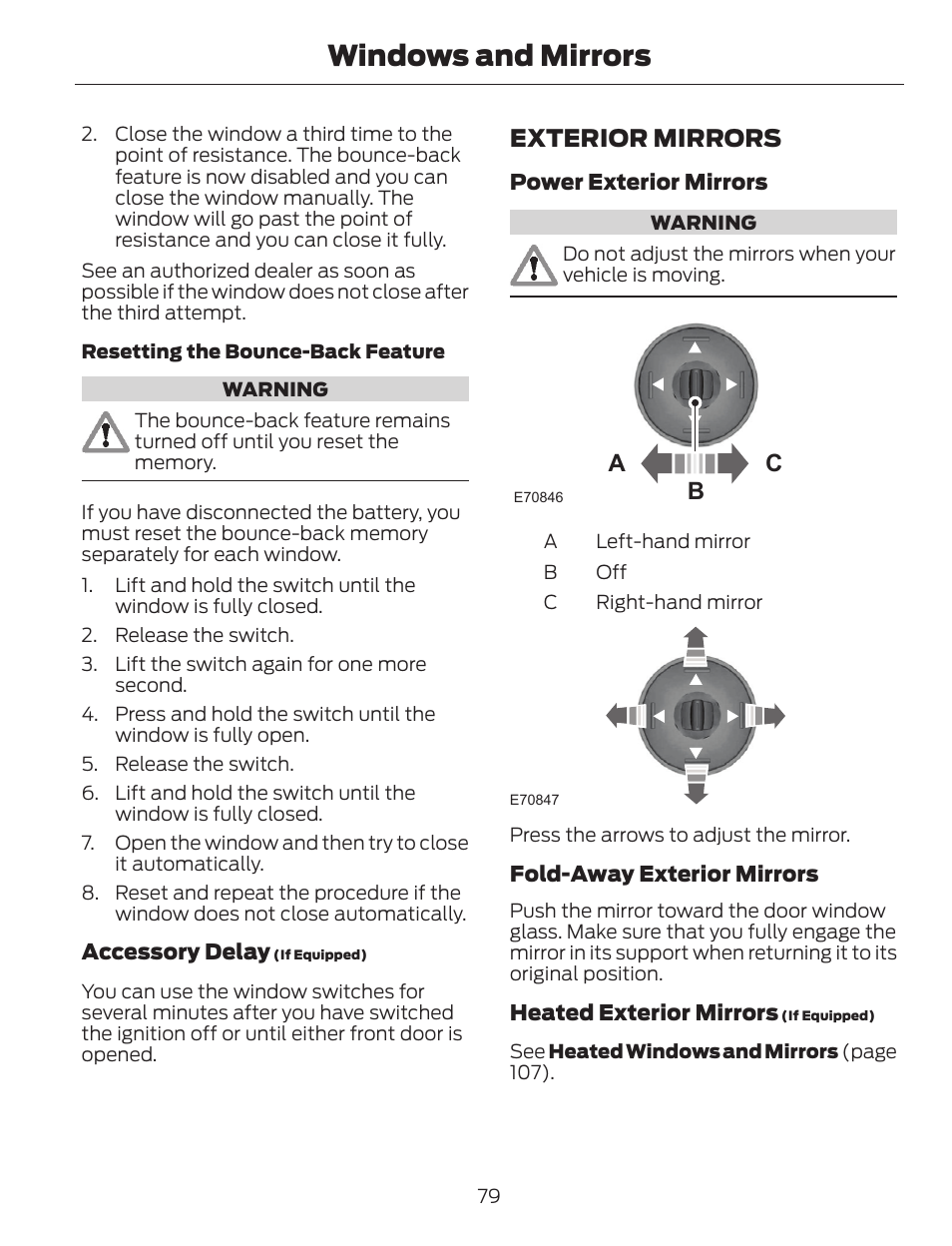 Windows and mirrors, Exterior mirrors, Ac b | FORD 2014 Escape v.1 User Manual | Page 82 / 428