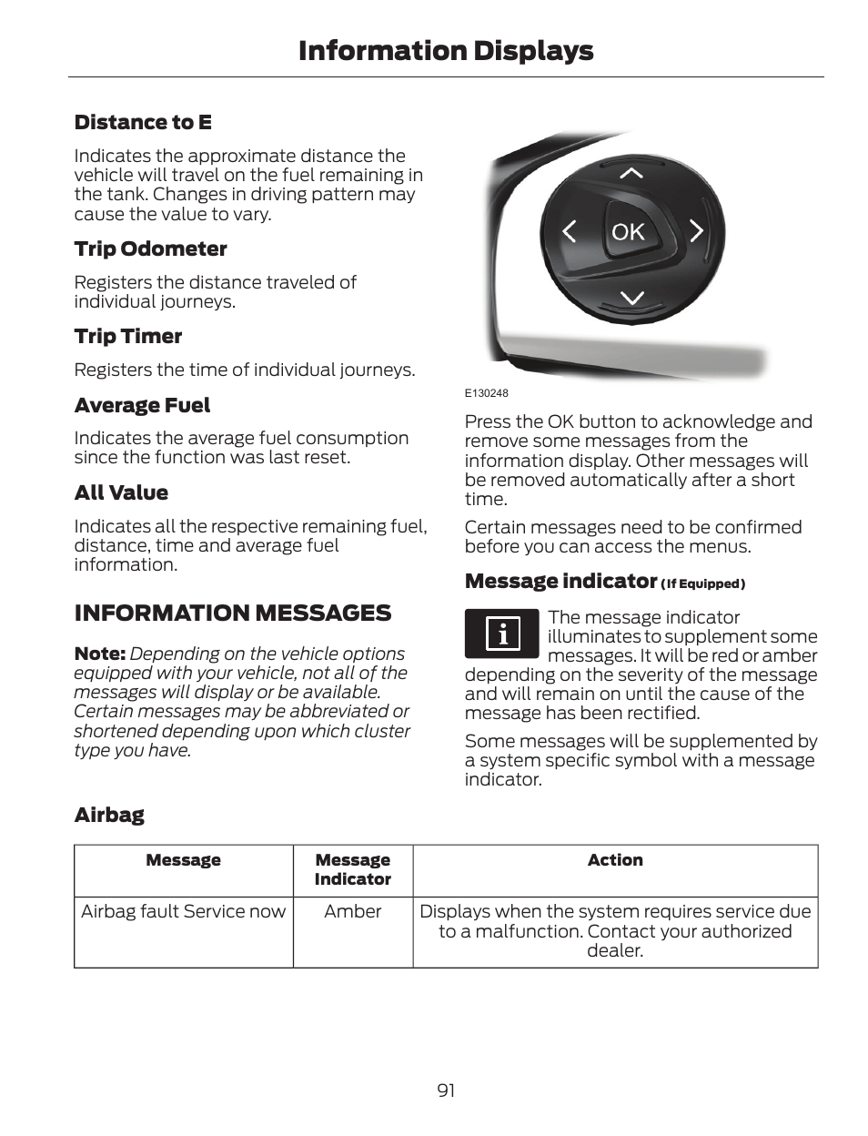 Information displays, Information messages | FORD 2014 Escape v.1 User Manual | Page 94 / 428