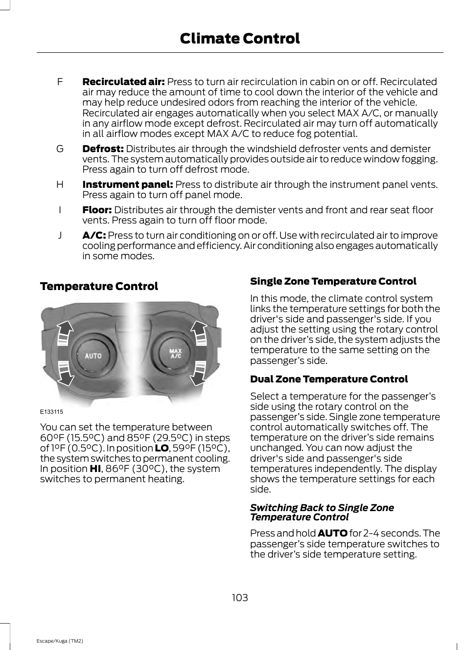 Climate control | FORD 2014 Escape v.2 User Manual | Page 106 / 430