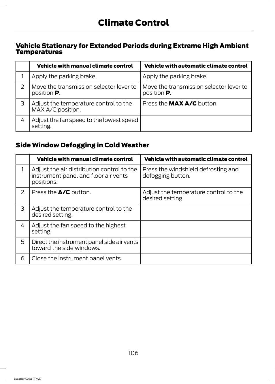 Climate control | FORD 2014 Escape v.2 User Manual | Page 109 / 430