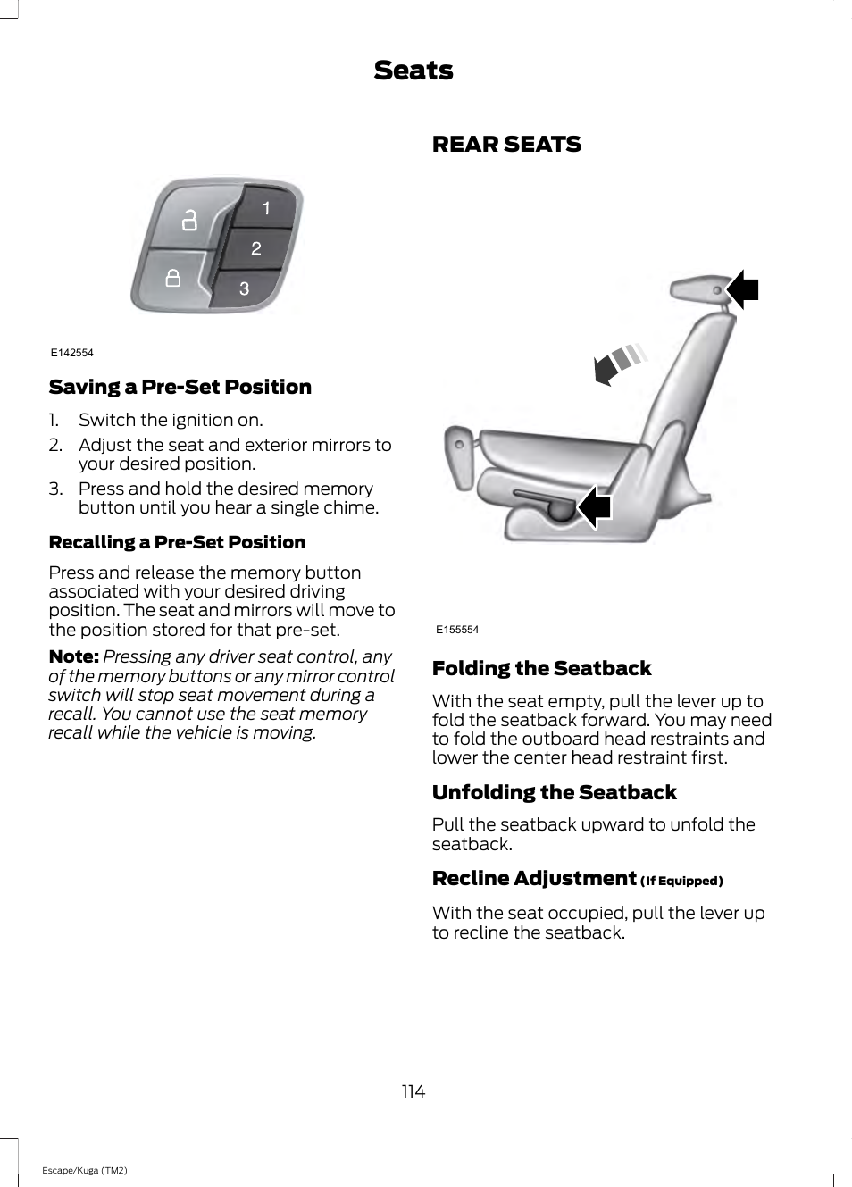 Rear seats, Seats | FORD 2014 Escape v.2 User Manual | Page 117 / 430