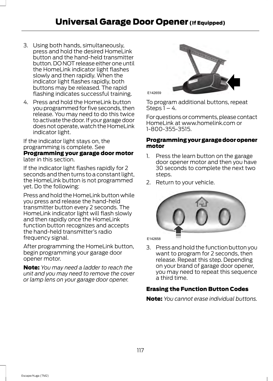 Universal garage door opener | FORD 2014 Escape v.2 User Manual | Page 120 / 430