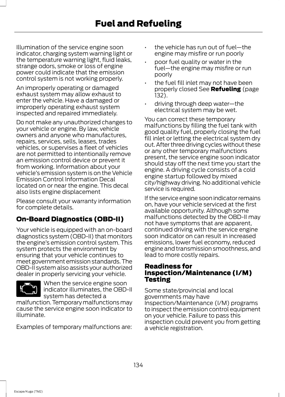 Fuel and refueling | FORD 2014 Escape v.2 User Manual | Page 137 / 430