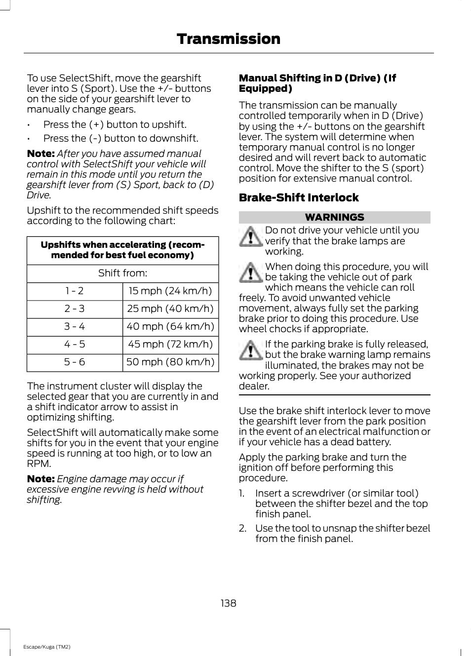 Transmission | FORD 2014 Escape v.2 User Manual | Page 141 / 430