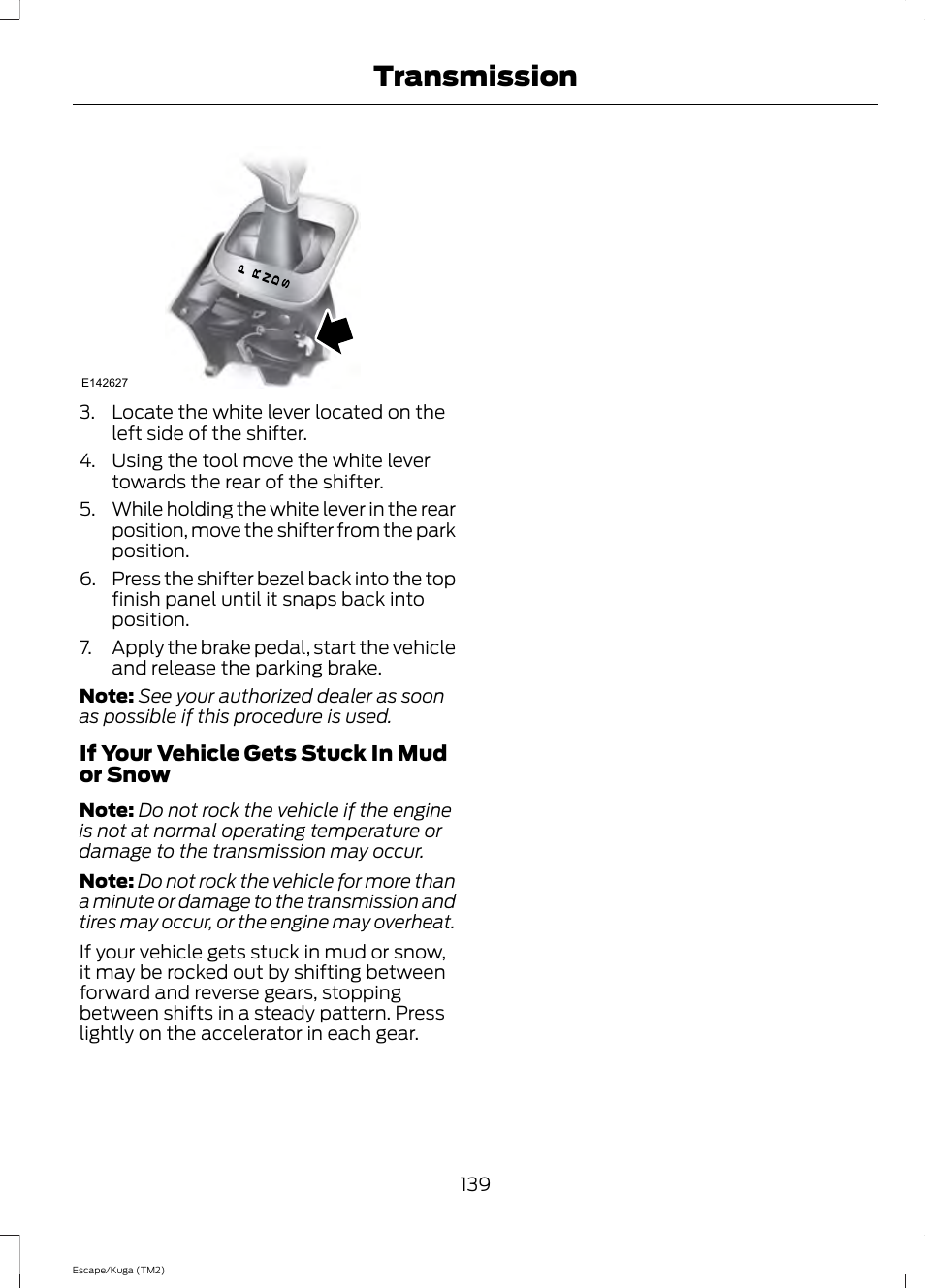 Transmission | FORD 2014 Escape v.2 User Manual | Page 142 / 430