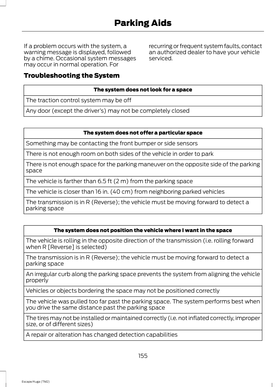 Parking aids | FORD 2014 Escape v.2 User Manual | Page 158 / 430