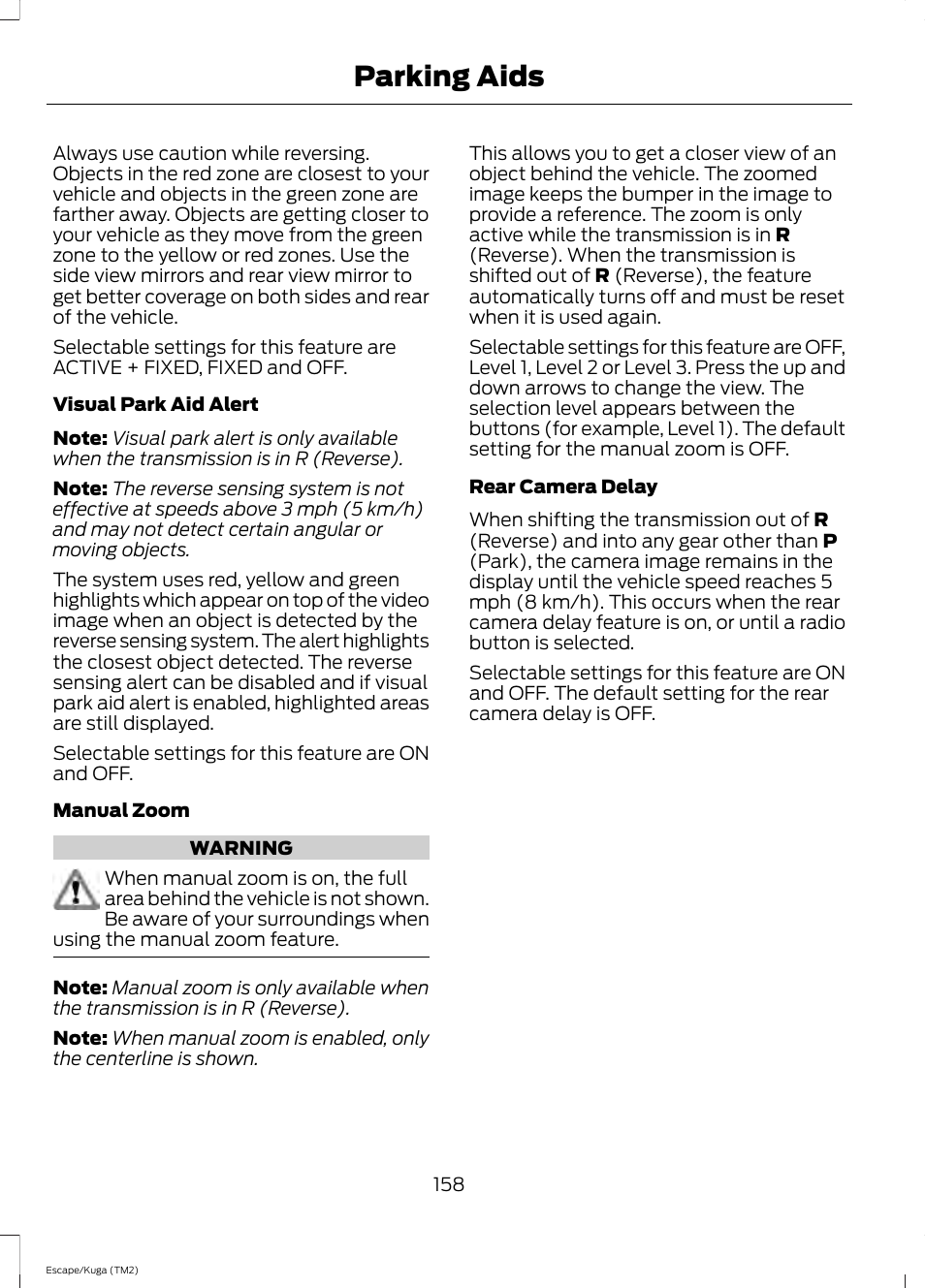 Parking aids | FORD 2014 Escape v.2 User Manual | Page 161 / 430