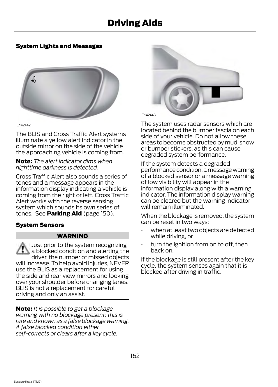 Driving aids | FORD 2014 Escape v.2 User Manual | Page 165 / 430