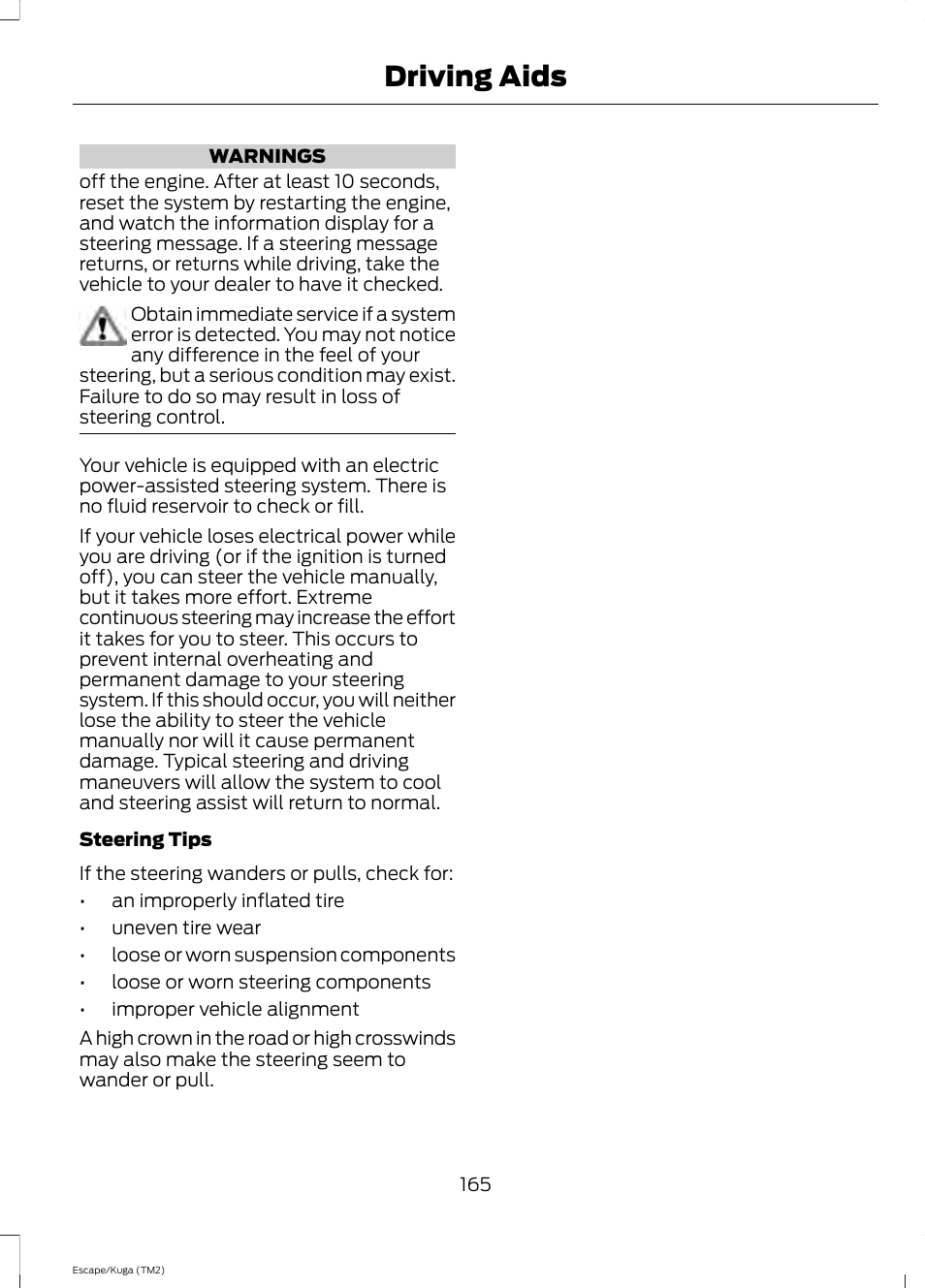 Driving aids | FORD 2014 Escape v.2 User Manual | Page 168 / 430