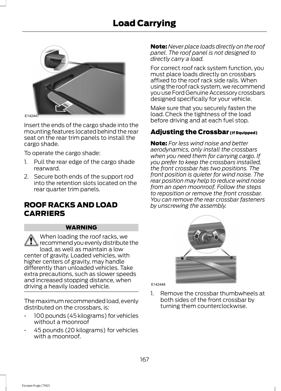 Roof racks and load carriers, Load carrying | FORD 2014 Escape v.2 User Manual | Page 170 / 430