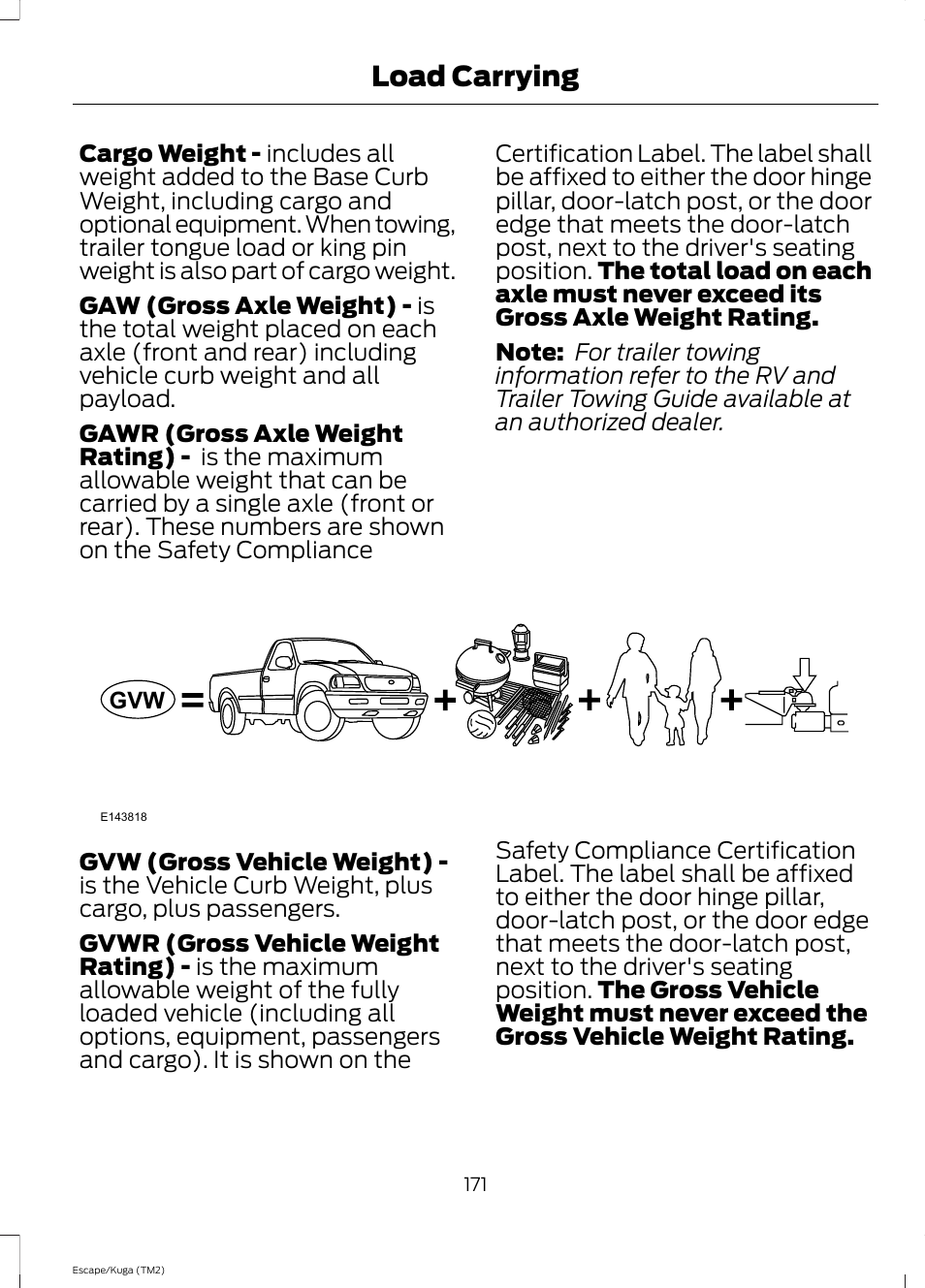 Load carrying | FORD 2014 Escape v.2 User Manual | Page 174 / 430