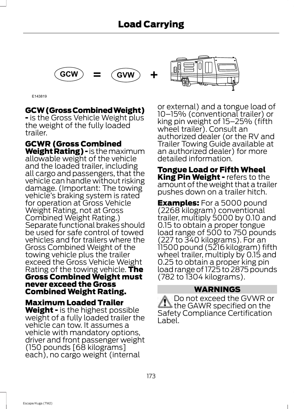 Load carrying | FORD 2014 Escape v.2 User Manual | Page 176 / 430
