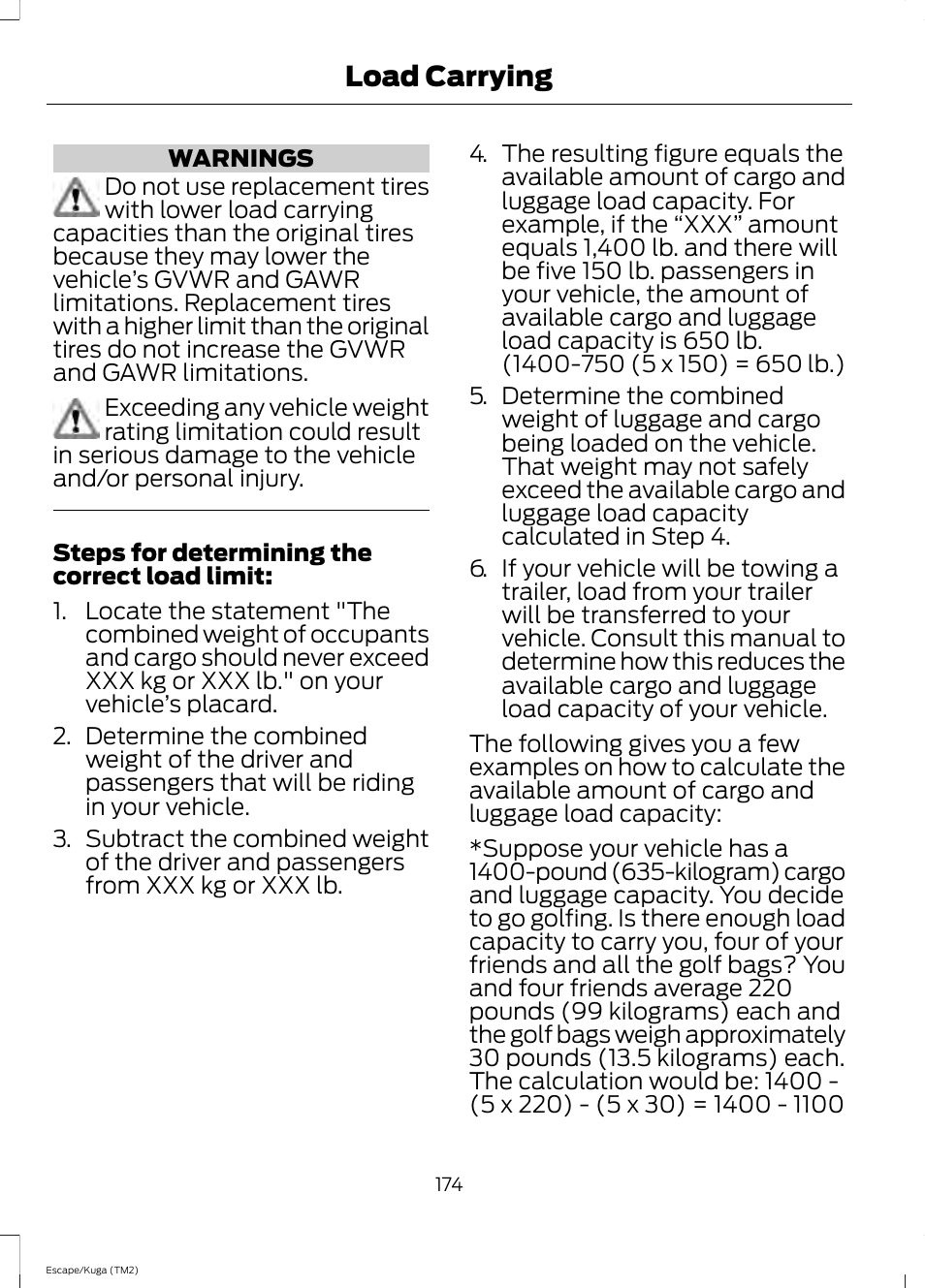Load carrying | FORD 2014 Escape v.2 User Manual | Page 177 / 430