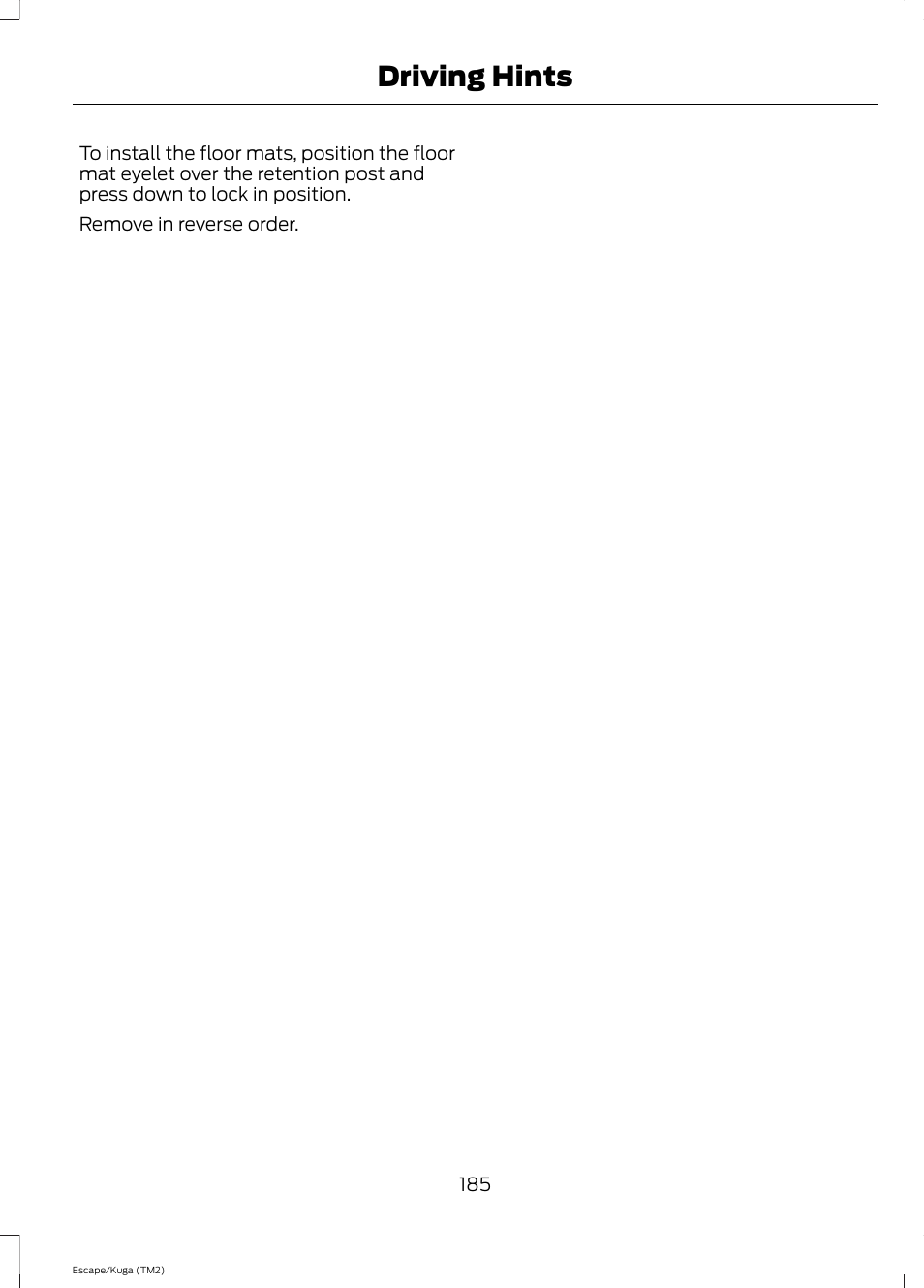 Driving hints | FORD 2014 Escape v.2 User Manual | Page 188 / 430