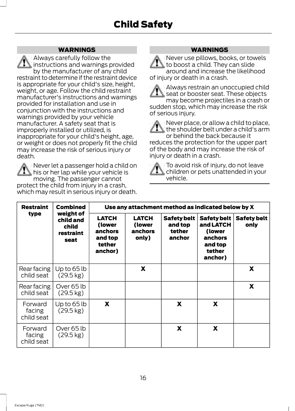 Child safety | FORD 2014 Escape v.2 User Manual | Page 19 / 430
