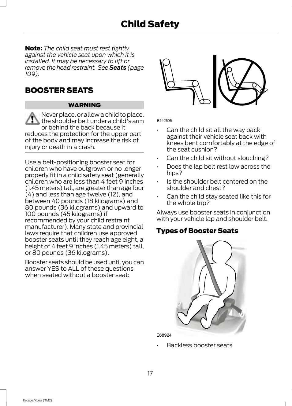 Booster seats, Child safety | FORD 2014 Escape v.2 User Manual | Page 20 / 430