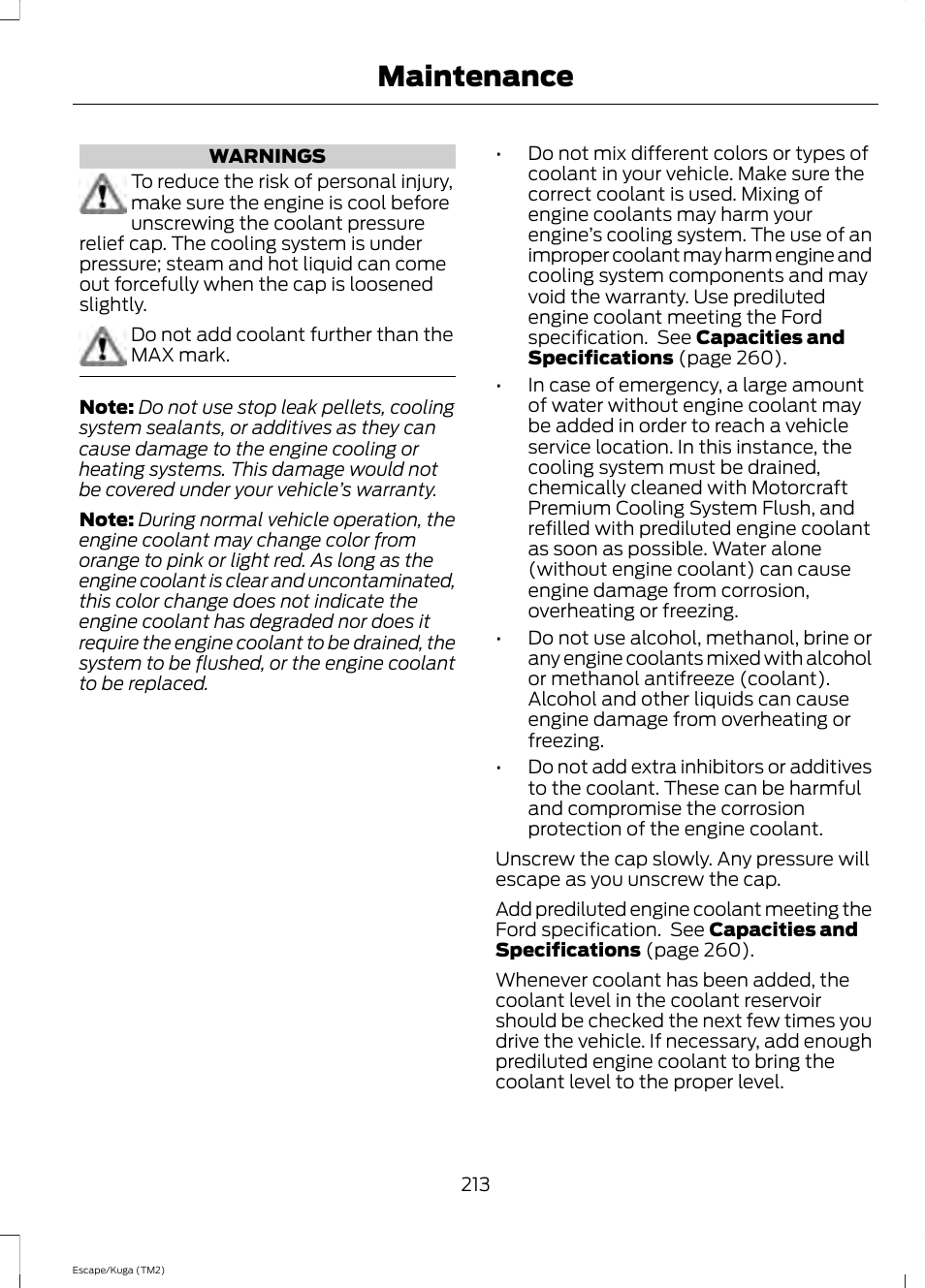 Maintenance | FORD 2014 Escape v.2 User Manual | Page 216 / 430