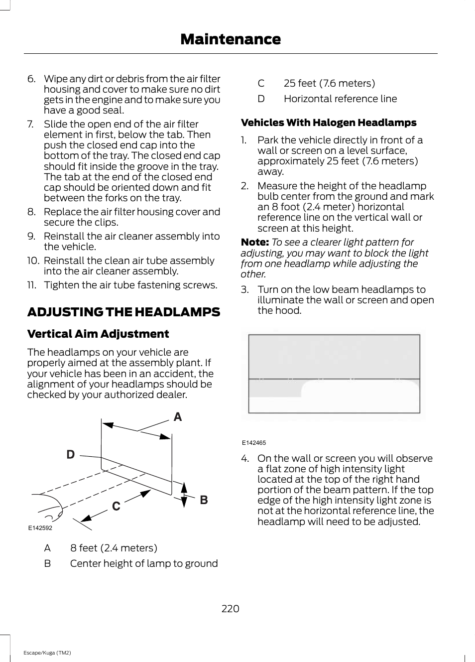 Adjusting the headlamps, Maintenance | FORD 2014 Escape v.2 User Manual | Page 223 / 430