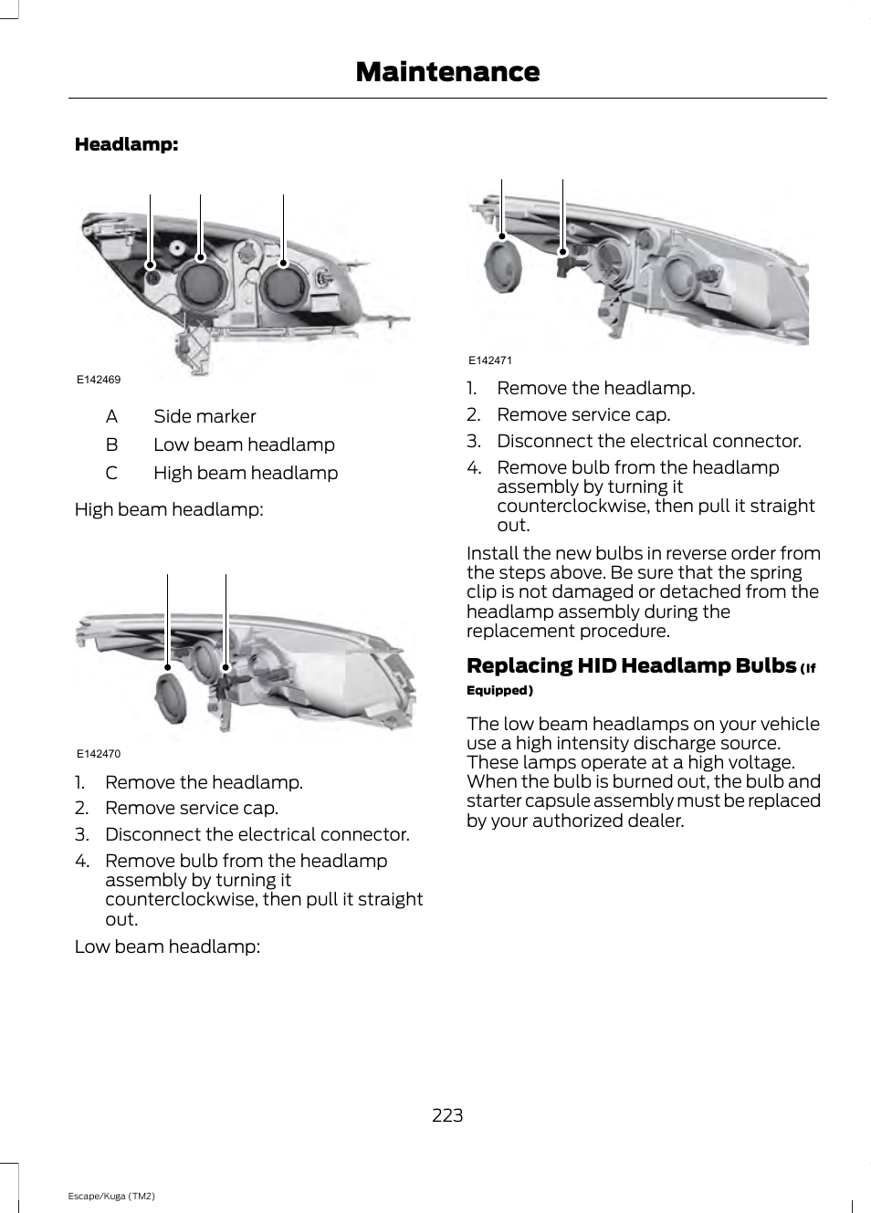 Maintenance, Ab c | FORD 2014 Escape v.2 User Manual | Page 226 / 430