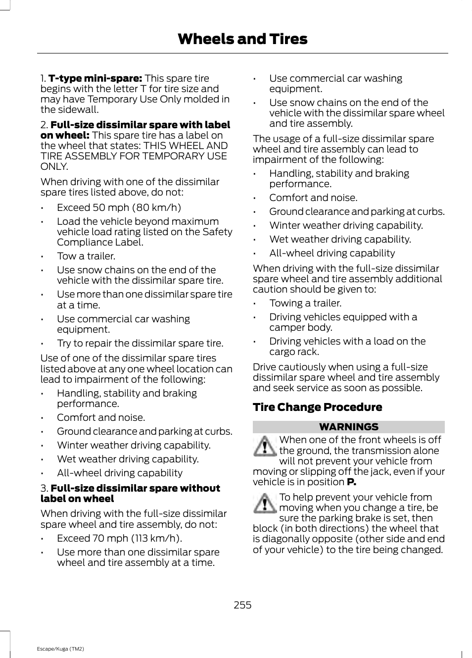 Wheels and tires | FORD 2014 Escape v.2 User Manual | Page 258 / 430