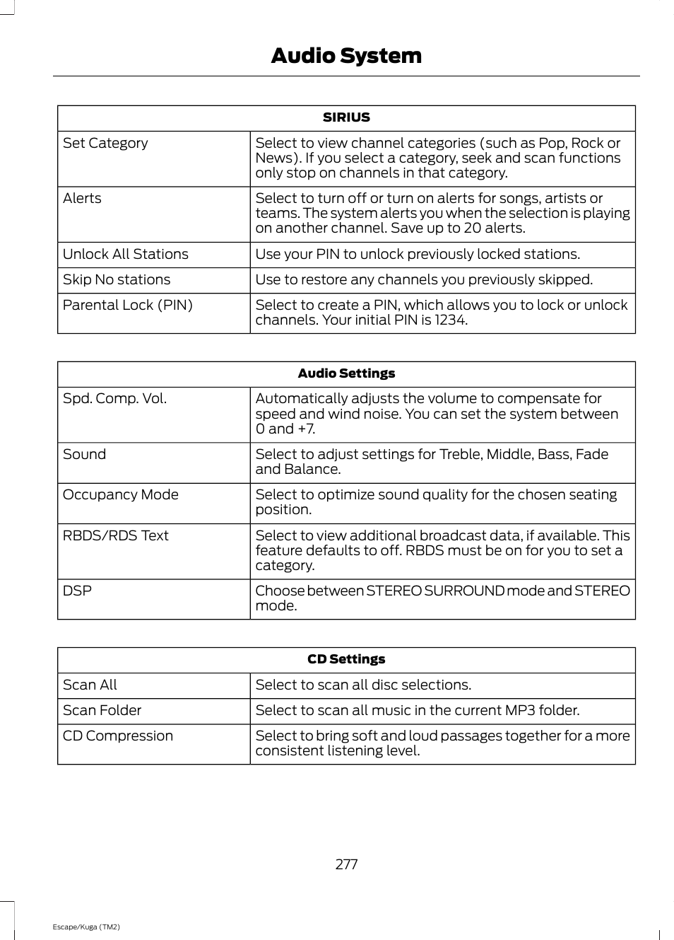 Audio system | FORD 2014 Escape v.2 User Manual | Page 280 / 430