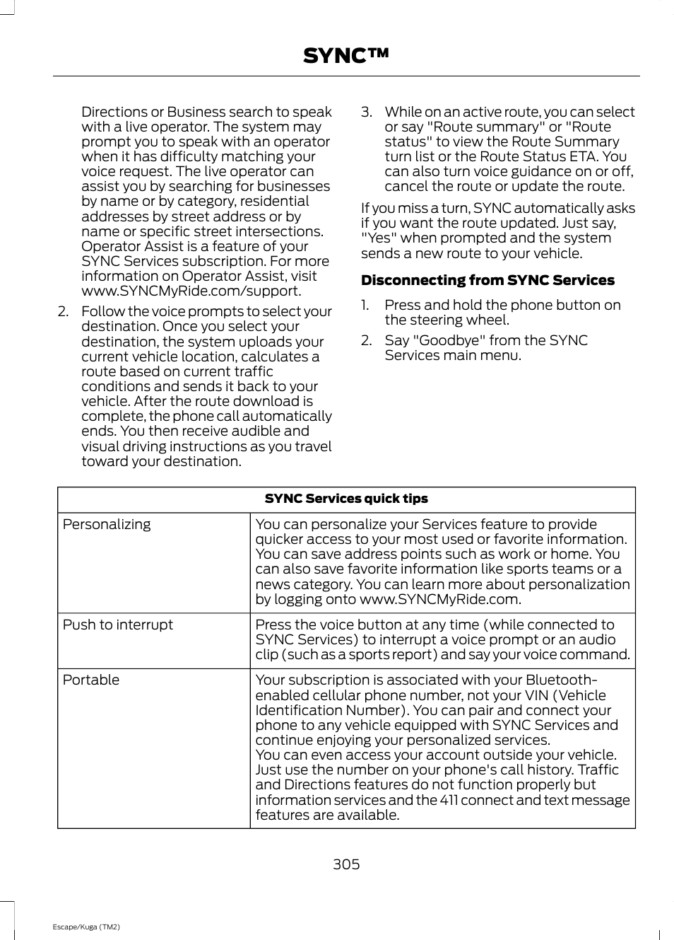 Sync | FORD 2014 Escape v.2 User Manual | Page 308 / 430