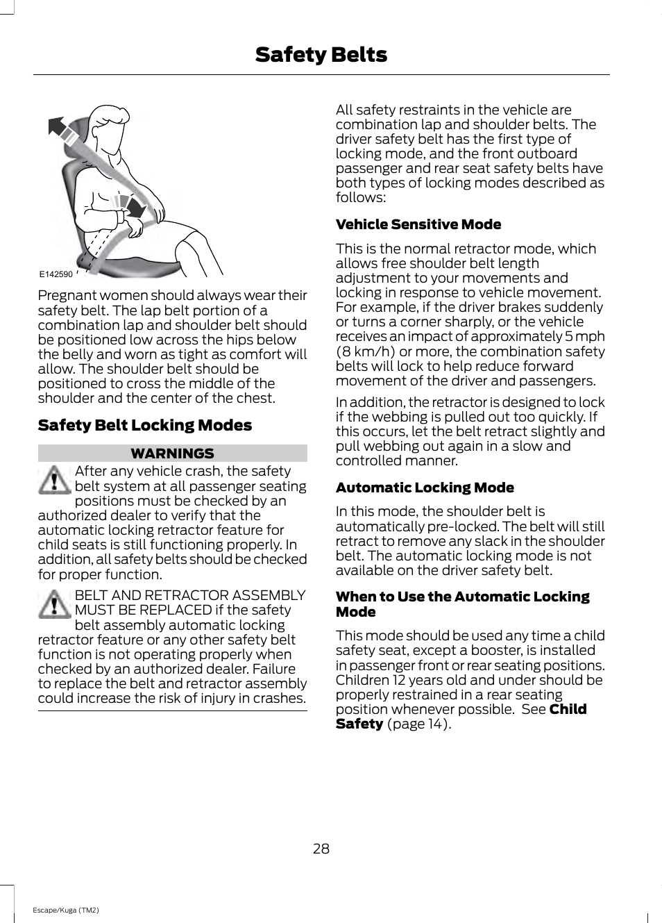 Safety belts | FORD 2014 Escape v.2 User Manual | Page 31 / 430