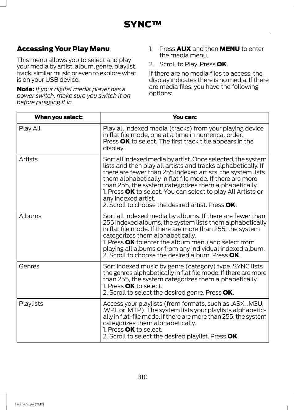 Sync | FORD 2014 Escape v.2 User Manual | Page 313 / 430