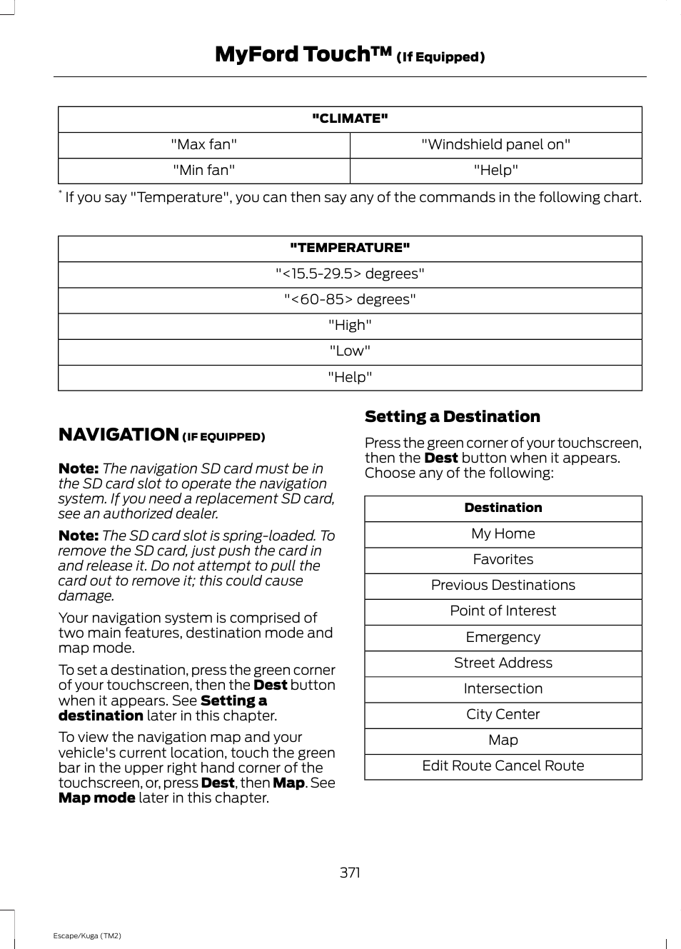 Navigation, Myford touch | FORD 2014 Escape v.2 User Manual | Page 374 / 430