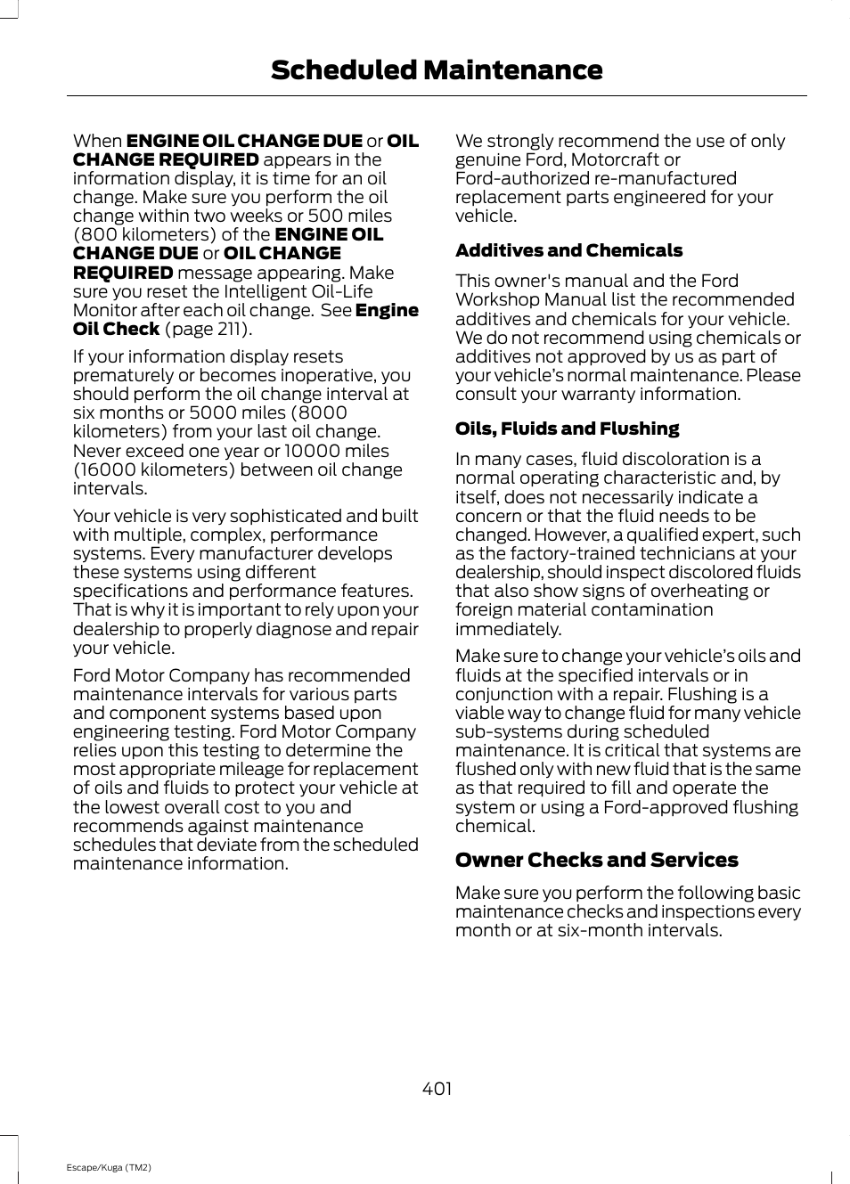 Scheduled maintenance | FORD 2014 Escape v.2 User Manual | Page 404 / 430