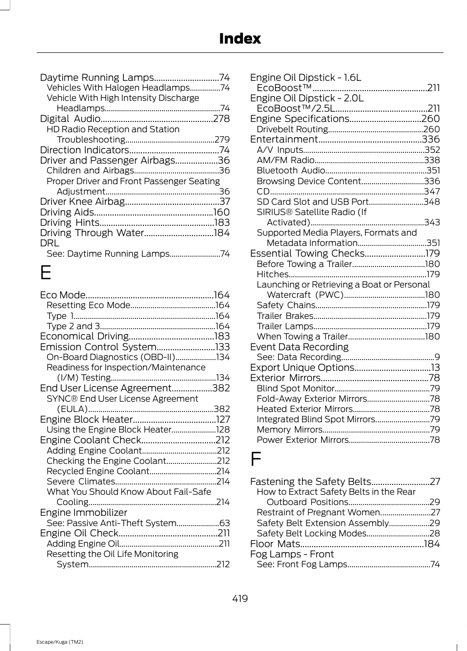 Index | FORD 2014 Escape v.2 User Manual | Page 422 / 430