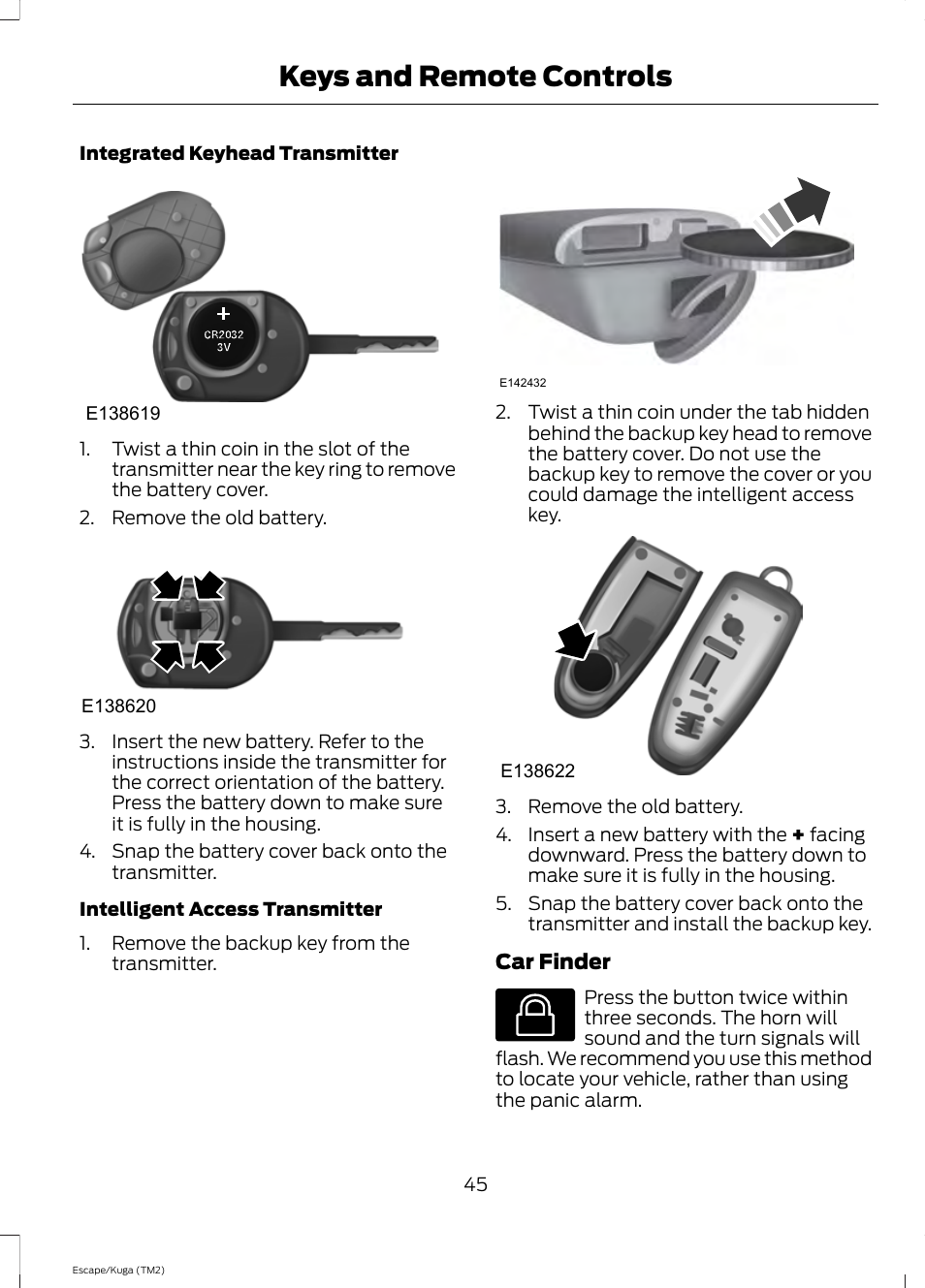 Keys and remote controls | FORD 2014 Escape v.2 User Manual | Page 48 / 430