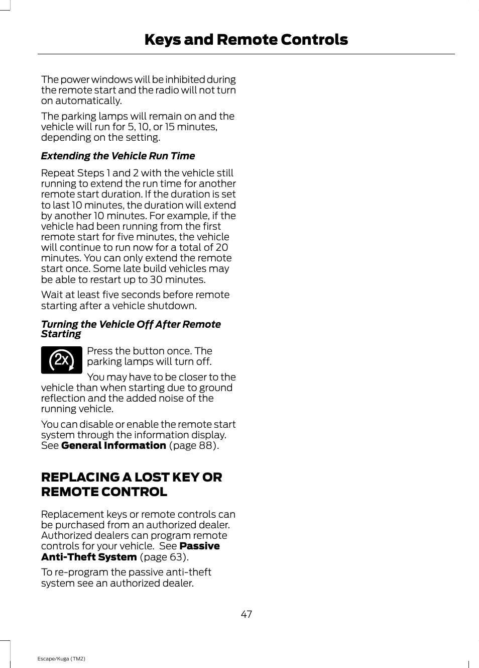 Replacing a lost key or remote control, Replacing a lost key or remote, Control | Keys and remote controls | FORD 2014 Escape v.2 User Manual | Page 50 / 430